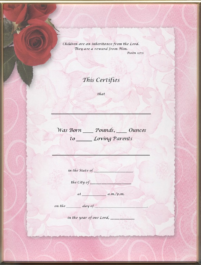 Pink Birth Certificate